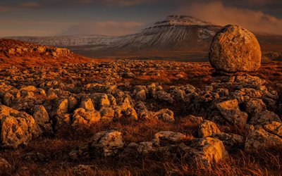 सूर्यास्त, शाम, उत्तरी इंग्लैंड, पत्थर, यॉर्कशायर डेल्स