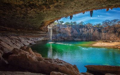 rock, beautiful lake, cave