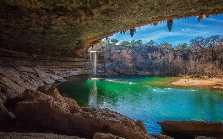 rock, beautiful lake, cave