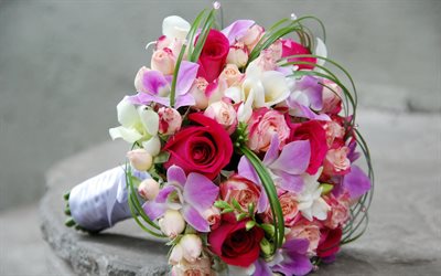 alstremeria, フリージア, バラ, 花束, 結婚式の花束