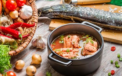 orelha, legumes, sopa de peixe, o primeiro prato, peixe, foto, foto de sopa