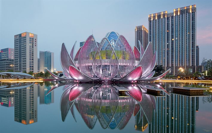 lotus, 집 꽃, lotus 건물, 중국, changzhou
