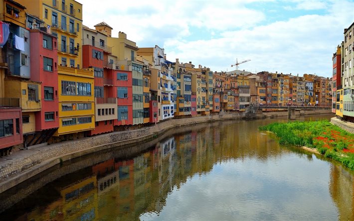 girona, spanien, kanal, vacker stad, spansk stad, foto