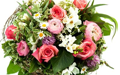 hyacinths, buttercup, wedding bouquet, freesia