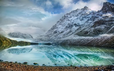 gelo, água azul, água derretida, lago de montanha, montanha