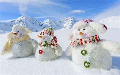 winter, snow, snowmen, new year