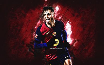 Pedri, FC Barcelona, Burgundy Stone Background, Grunge, La Liga, Catalonia, Spain, Football, Pedro Gonzalez Lopez