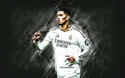 jude bellingham, real madrid, valkoinen kivitausta, grunge  taide, englantilainen jalkapalloilija, la liga, espanja, madridi, jalkapallo