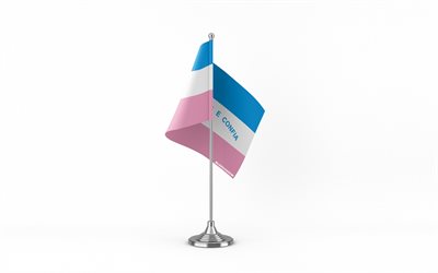 4k, espirito santo  pöydän lippu, valkoinen tausta, espirito santon lippu, espirito santon pöytälippu, espirito santon lippu metallikipulla, brasilian osavaltiot liput, espirito santo, brasilia, espirito santon osavaltion lippu