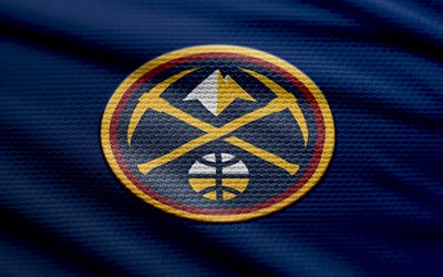 Denver Nuggets fabric logo, 4k, blue fabric background, NBA, bokeh, basketball, Denver Nuggets logo, Denver Nuggets emblem, american basketball team, Denver Nuggets