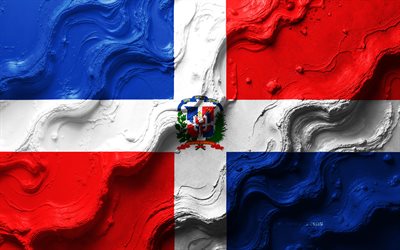 bandera de la república dominicana, 4k, textura de onda de piedra, bandera de la república dominicana 3d, américa del norte, banderas de los países de américa del norte, república dominicana