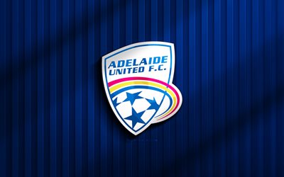 4k, Adelaide United 3D logo, A-League, blue 3D background, soccer, Adelaide United emblem, football, Adelaide United logo, Adelaide United, Australian football club, Adelaide United FC