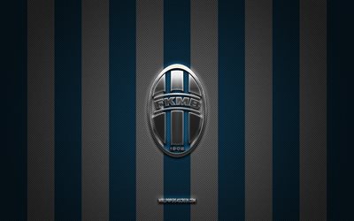 logo fk mlada boleslav, team di calcio ceco, prima lega ceca, background di carbonio bianco blu, emblema fk mlada boleslav, calcio, fk mlada boleslav, repubblica ceca, fc mlada boleslav, liga casuale