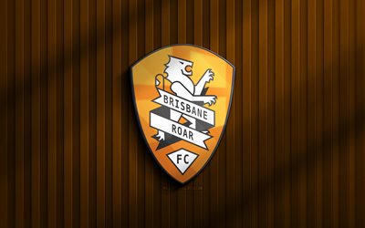 4k, Brisbane Roar 3D logo, A-League, orange 3D background, soccer, Brisbane Roar emblem, football, Brisbane Roar logo, Brisbane Roar, Australian football club, Brisbane Roar FC