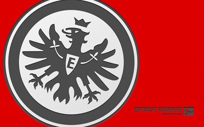 eintracht frankfurt logo, 4k, fond rouge, carbone, eintracht francfort emblem, club de football allemand, bundesliga, allemagne, football, eintracht francfort