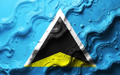 bandera de santa lucía, 4k, textura de onda de piedra, 3d santa lucía bandera, américa del norte, banderas de los países de américa del norte, santa lucía