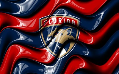logotipo 3d de los panthers de florida, 4k, ondas 3d rojas azules, nhl, hockey, bandera de los panthers de florida, creativo, logotipo de los panteras de florida, emblema de los panthers de florida, equipo de hockey americano, panteras de florida