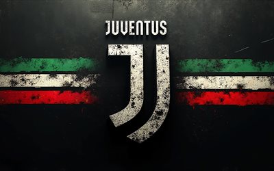 juventus fc logo, 4k, schwarze wand, juventus fc emblem, italienische flagge, grunge kunst, juventus fc, serie a, italien, juventus logo, juventus emblem, juve
