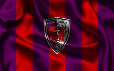 4k, Kyoto Sanga FC logo, purple red silk fabric, Japanese football team, Kyoto Sanga FC emblem, J1 League, Kyoto Sanga FC, Japan, football, Kyoto Sanga FC flag