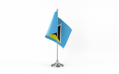 4k, Saint Lucia table flag, white background, Saint Lucia flag, table flag of Saint Lucia, Saint Lucia flag on metal stick, flag of Saint Lucia, national symbols, Saint Lucia