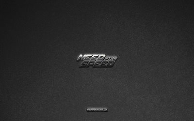 NFS logo, brands, Need for Speed, gray stone background, NFS emblem, popular logos, NFS, metal signs, NFS metal logo, stone texture
