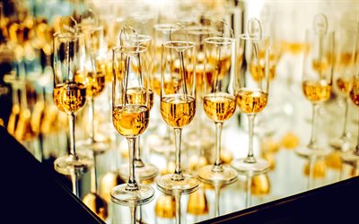 verres de champagne, nouvelle année, fête, champagne, noël, bonne année, vin blanc