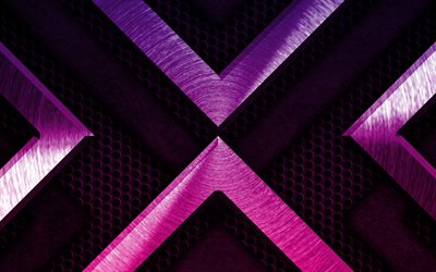 紫色の金属の背景, 4k, グランジアート, メタルグリッド, クリエイティブ, 紫色の金属, アートワーク, 金属の質感