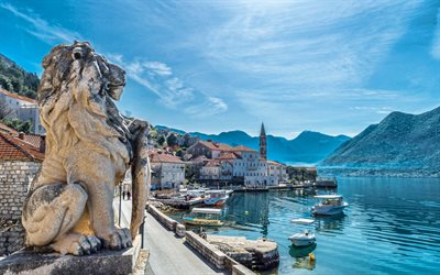 Perast, summer, coast, resort, Boka Bay, Adriatic Sea, Perast cityscape, summer travel, Montenegro