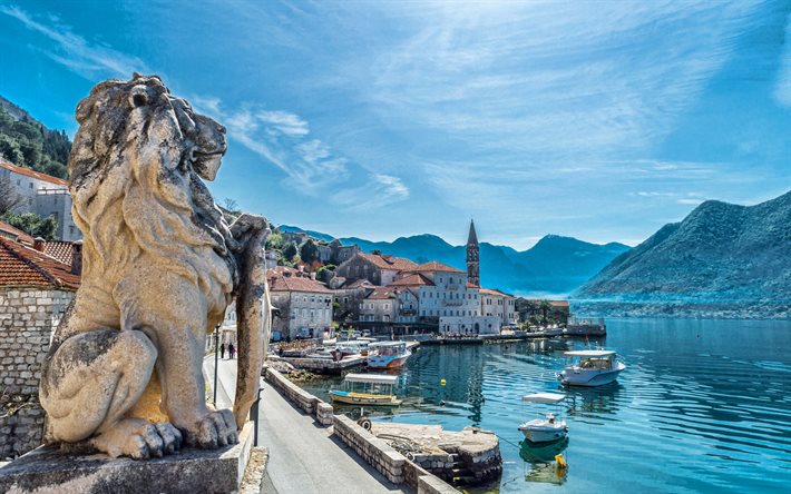 perast, el verano, costa, complejo, bahía de boka, mar adriatico, paisaje urbano de perast, viajes de verano, montenegro