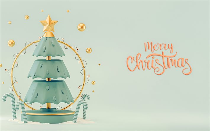Merry Christmas, Happy New Year, 3d Christmas plastic tree, background with Christmas tree, 3d Christmas background, creative art, Christmas greeting card