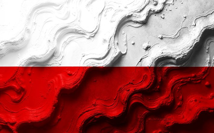 Poland flag, 4k, stone wave texture, Flag of Poland, 3D Poland flag, Europe, flags of European countries, Poland