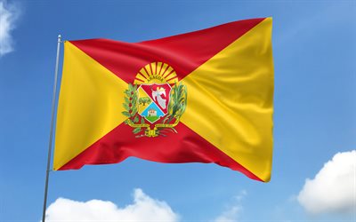 bandera de aragua en la bandera, 4k, estados venezolanos, cielo azul, bandera de aragua, banderas de satén ondulados, estados de venezuela, asta de bandera con banderas, día de aragua, venezuela, aragua