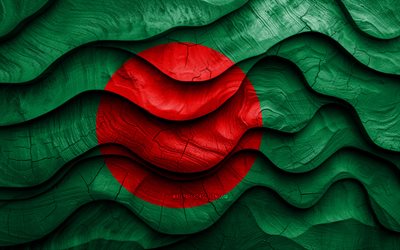 4k, Bangladeshi flag, Asian countries, wooden 3D waves flags, Day of Bangladesh, flag of Bangladesh, wavy silk flags, Bangladesh wooden flag, Bangladeshi national symbols, Bangladesh flag, Bangladesh