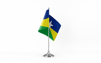 4k, rondonia bordsflagga, vit bakgrund, rondonia flagga, bordsflagga av rondonia, rondonia flagga på metallpinne, brasilianska stater flaggor, rondonia, brasilien, rondonia state flag