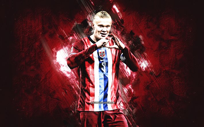 erling haaland, norge national football team, bourgogne stone bakgrund, grunge konst, norsk fotbollsspelare, norge, fotboll