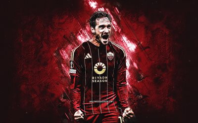 Mats Hummels, AS Roma, German football player, burgundy stone background, grunge art, Roma FC, Serie A, Italy, football