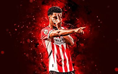 Malik Tillman, 4k, red neon lights, PSV Eindhoven, Eredivisie, American footballers, Malik Tillman 4K, PSV, football, soccer, PSV Eindhoven FC, Malik Tillman PSV
