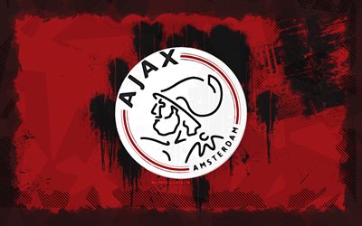 afc ajax 그런지 로고, 4k, eredivisie, 붉은 그런지 배경, 축구, afc ajax emblem, afc ajax 로고, afc ajax, 네덜란드 축구 클럽, ajax fc