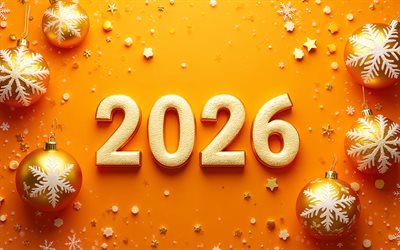 2026 नया साल मुबारक, नारंगी पृष्ठभूमि, 2026 नारंगी 3डी नंबर, 2026 नारंगी ग्रीटिंग कार्ड, नारंगी क्रिसमस गेंदें, नया साल मुबारक हो 2026, कला, 2026 अवधारणाएँ, 2026 नया साल