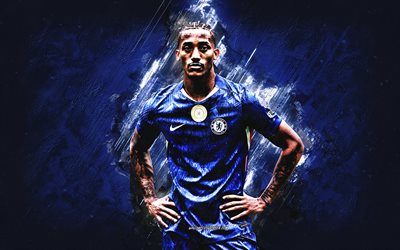 Joao Pedro, Chelsea FC, Brazilian footballer, portrait, Chelsea, blue Premier League, England, Football, Joao Pedro Junqueira de Jesus, Joao Pedro Chelsea, stone background, grunge art
