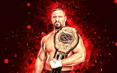 bron kırıcı, 4k, kırmızı neon ışıkları, wwe, yaratıcı, amerikan güreşçisi, bronson rechsteiner, bron breakker kemerli, kırmızı soyut arka plan, dünya güreş eğlencesi, güreşçiler, bron kırıcı 4k