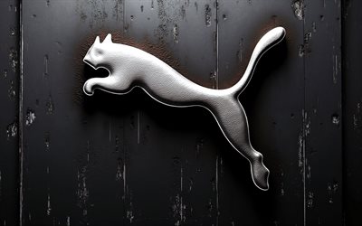 logotipo de puma, fondo grunge de metal negro, emblema puma, signo puma, fondo negro, arte grunge, puma, logotipo de puma metálico en 3d