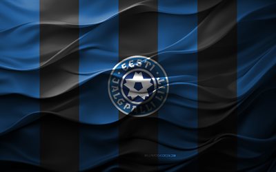 4k, Estonia national football team logo, blue black 3D background, Europe, Estonia national football team emblem, Estonia national football team flag, 3D texture, Estonia national football team, football, Estonia