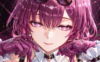 4k, Kafka, purple grunge background, artwork, Honkai Star Rail, anime characters, portrait, manga, Honkai Star Rail characters, Kafka Honkai Star Rail