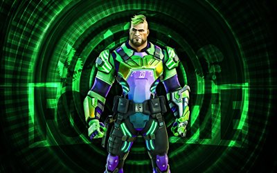 Ultra-Charge Gunnar Fortnite, 4k, green spiral background, Fortnite, creative, Ultra-Charge Gunnar Skin, Fortnite Ultra-Charge Gunnar Skin, Ultra-Charge Gunnar, Fortnite characters