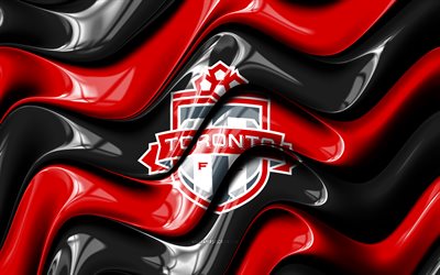 toronto fc 3d logo, 4k, mustan punaiset 3d aallot, mls, jalkapallo, toronto fc lippu, luova, toronto fc logo, kanadalainen jalkapalloseura, toronto fc, fc toronto