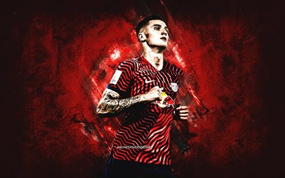 benjamin sesko, rb leipzig, sloven futbolcu, kırmızı taş arka plan, grunge art, bundesliga, almanya, futbol, sesko rb leipzig