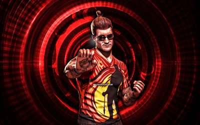 Kombat Cup Johnny Cage, 4k, red spiral background, Mortal Kombat Mobile, creative, Mortal Kombat, Kombat Cup Johnny Cage MK Mobile, Mortal Kombat characters