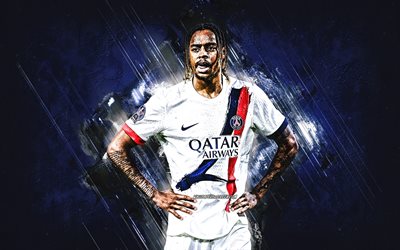 bradley barcola, psg, footballeur français, fond de pierre bleue, grunge, paris saint germain, ligue 1, france, football, bradley barcola paris saint germain