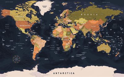 political world map, 4k, artwork, world map, continents, Political Map of the World, countries on map, world maps, world map with countries
